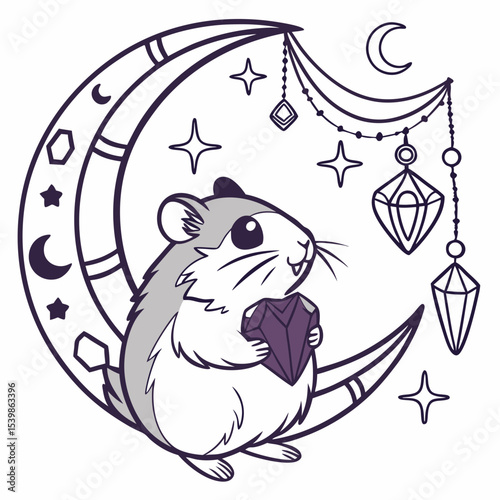 Vector illustration of a Content Hamster with holding a heart, styled in a Starlight Ball theme using Lunar Elegance colors