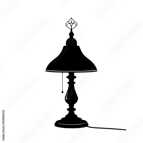 Classic table lamp silhouette with decorative handle and pull chain  