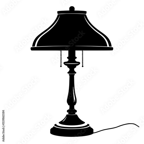 Classic black table lamp silhouette with shade and cord  