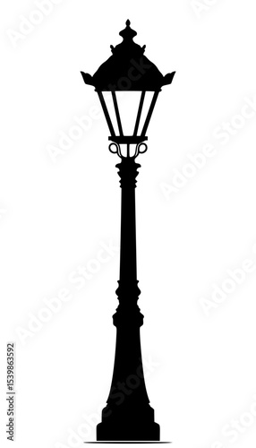 Vintage street lamp silhouette on white background  