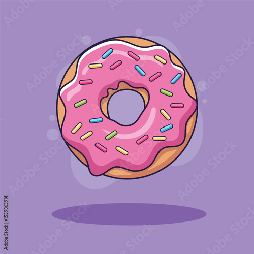 Donut with pink glaze and sprinkles vector illustration graphic design