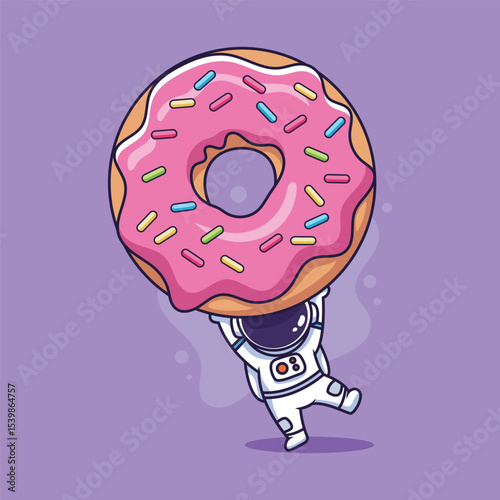 Cartoon astronaut with donut. Vector illustration of a cartoon character.