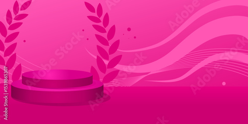 pink product mockup scene with abstract background and laurel wreath – best product template banner – vector illustration