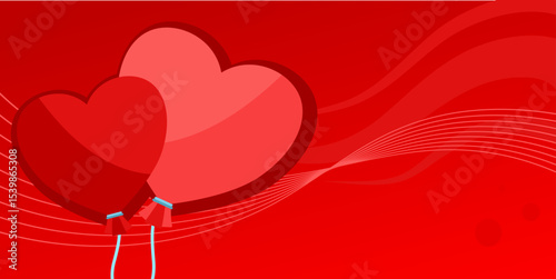 heart balloons on red background with copy space – romantic love banner – vector illustration