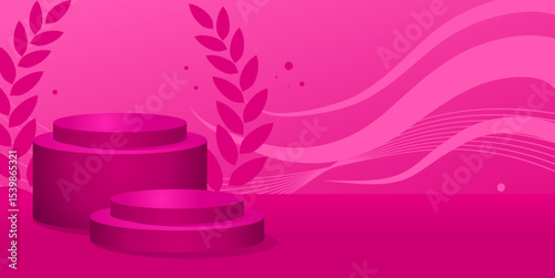 pink product mockup scene with abstract background and laurel wreath – best product template banner – vector illustration