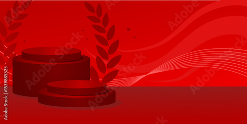 red product mockup scene with abstract background and laurel wreath – best product template banner – vector illustration