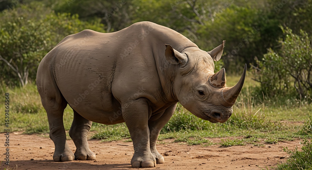 Obraz premium Majestic Black Rhinoceros Portrait in Natural Habitat A Study in Wildlife Conservation and Biodiversity