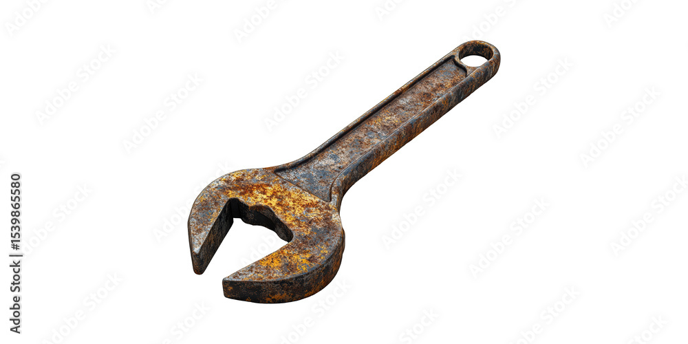 Obraz premium Rusty Open-End Wrench. Symbol Of Aging Tools And Maintenance Challenges Isolated On Transparent Background