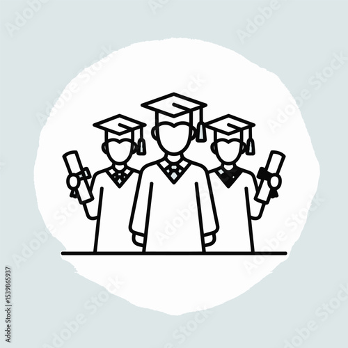 Illustration depicting three graduates holding diplomas celebrating academic achievement and completion of studies