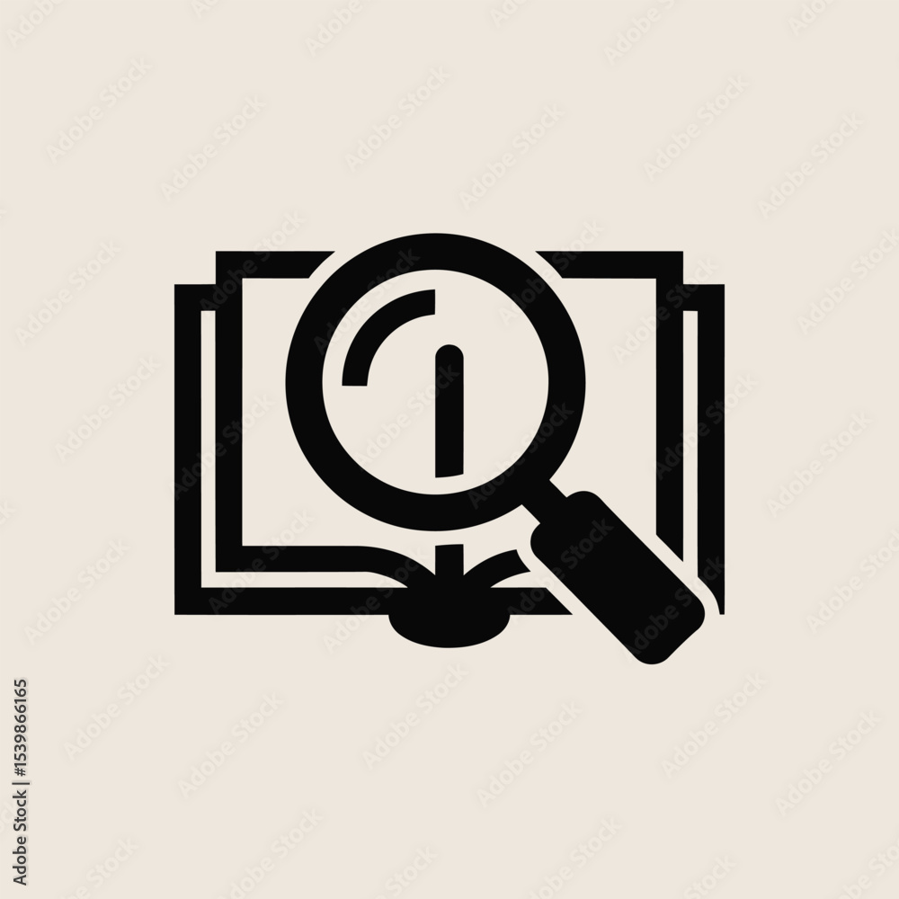 Illustration of book and magnifying glass representing research and information seeking education concept Illustration of book and magnifying glass representing research and information seeking education concept