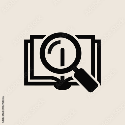 Illustration of book and magnifying glass representing research and information seeking education concept