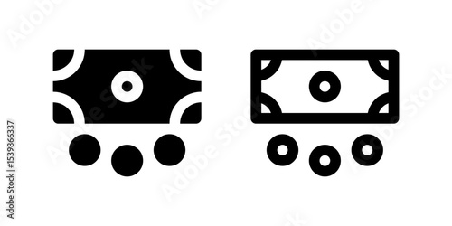 ATM Icon Set. A black glyph and outline icon of a money, representing cash withdrawal or banking.