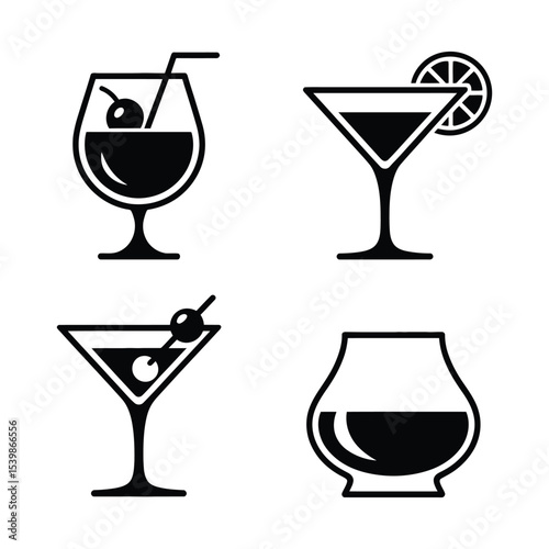 Cocktail vector icon set