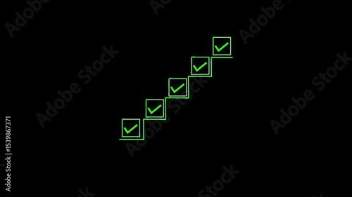 5 glowing neon check mark icon .