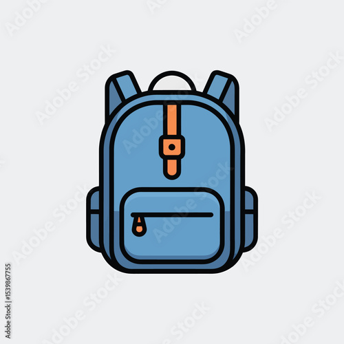 Simple illustrated blue backpack design suitable for school travel or adventure styled with colorful elements in a modern flat vector style