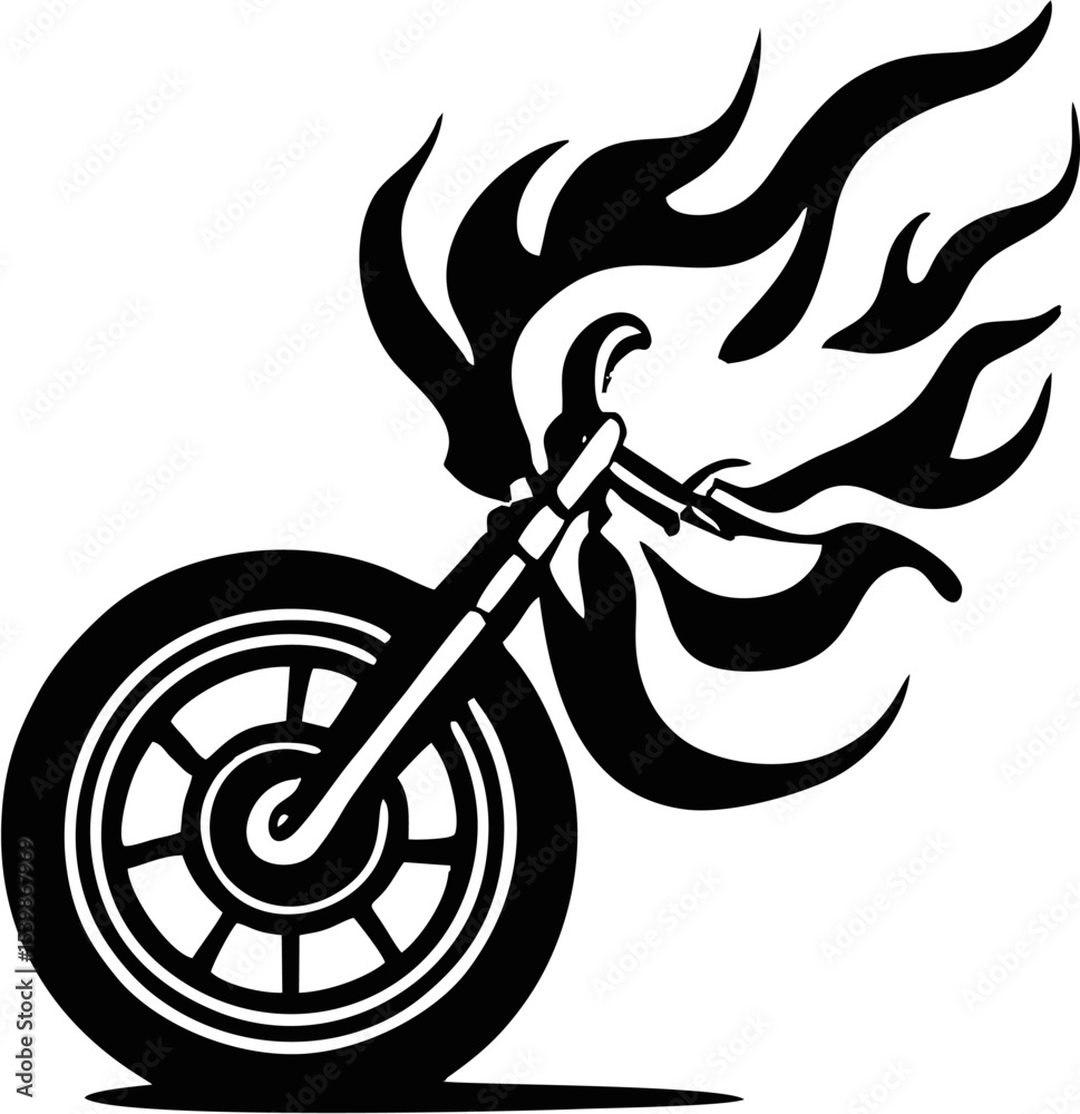 Naklejka premium Flame silhouettes in classic 90s style, motorcycle and hot rod car style. Old school, retro tattoos Retro fire