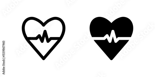 Heartbeat Icon Set. A black glyph and outline icon of a heartbeat line, representing vital signs or health.