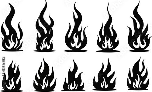 Flame silhouettes vector set