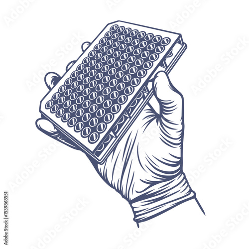 Hand holding a microplate for scientific experiments