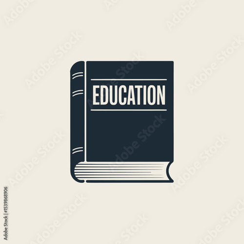 Stylized illustration of a closed book with education written in white text representing learning and knowledge