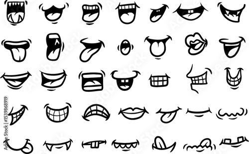 Vector Cartoon Mouth Expressions Set Illustration