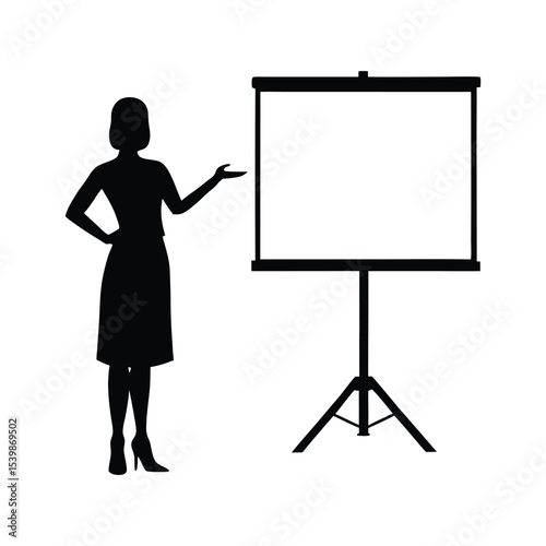 Cartoon illustration of businesspeople holding a blank presentation board businessman and businesswoman presentation silhouette