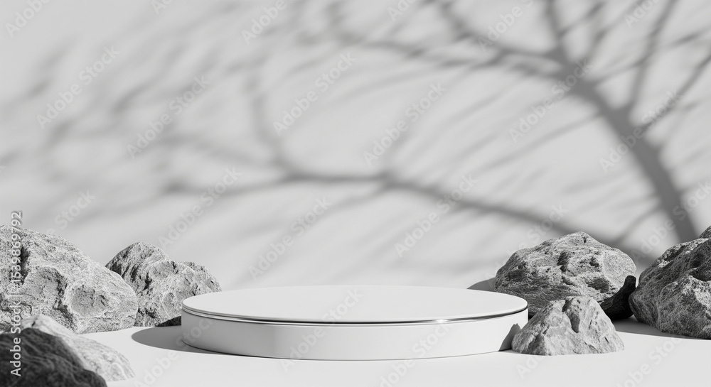 Obraz premium Minimalist Product Display Podium with Stones and Shadows
