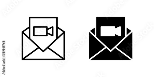 Video Message Icon Set. A black icon of a video message symbol, representing video communication.