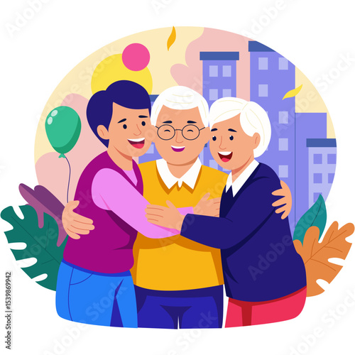 A flat style illustration showing proud parents