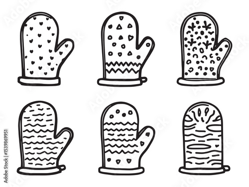 kitchen oven mitts protective gloves line art vector
