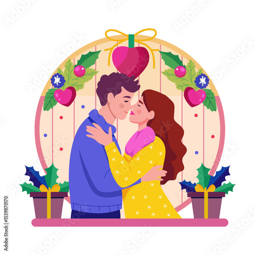 A flat style illustration showing couple romance