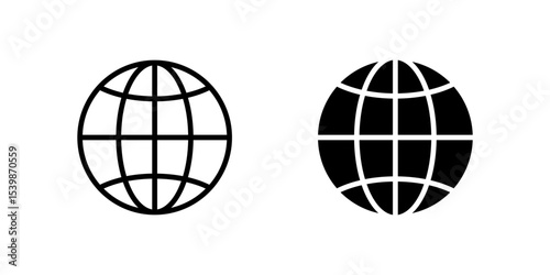 Web Icon Set. A black icon of a globe, representing online communication.