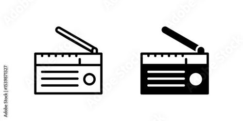 Radio Icon Set. A black icon of a radio, representing audio communication.