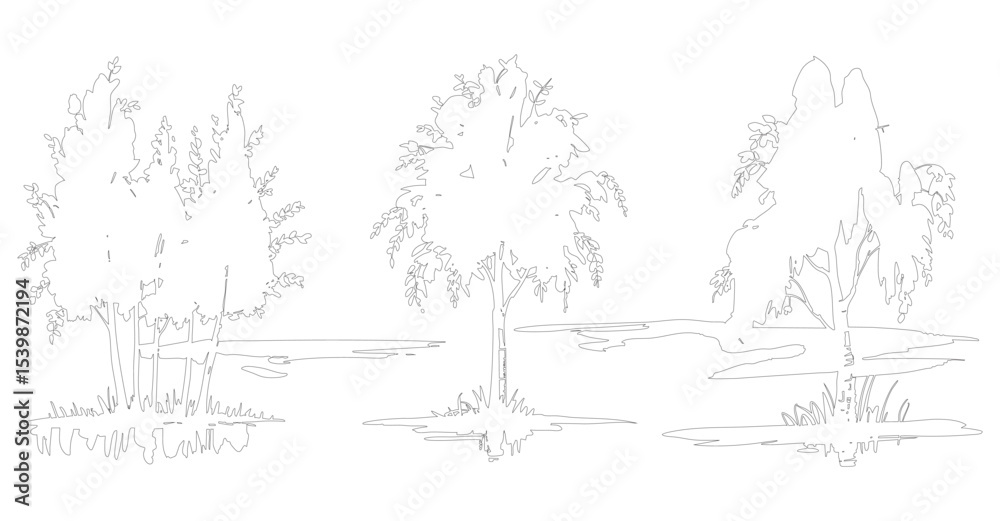 Fototapeta premium Vector Illustration of Three Tree Silhouettes