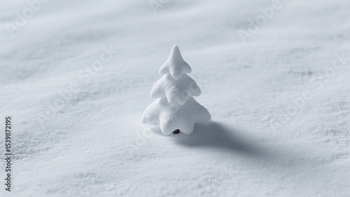 Miniature Snowy Christmas Tree in a Winter Landscape