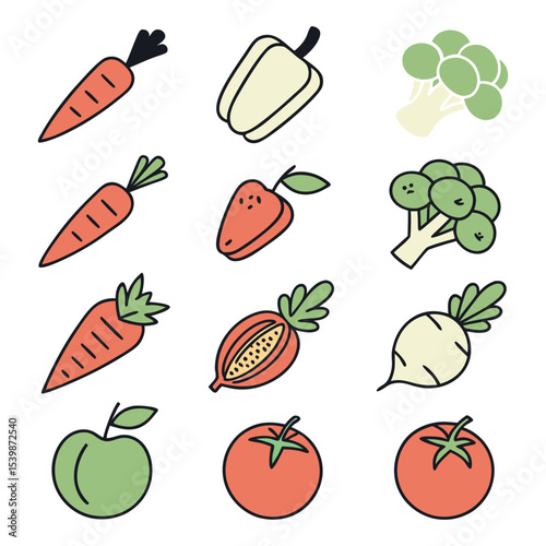 Vegetables and fruit line editable icon set. Containing vegetarian symbols icons collection. Editable stroke.