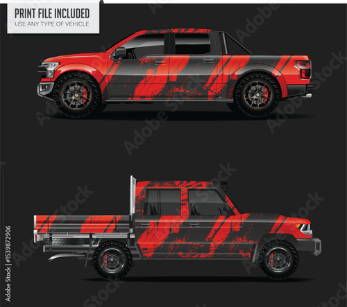 Red and Black Abstract Truck Wrap Design Template