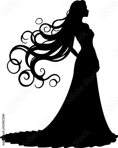  Elegant Princess Silhouette with Long, Flowing Hair