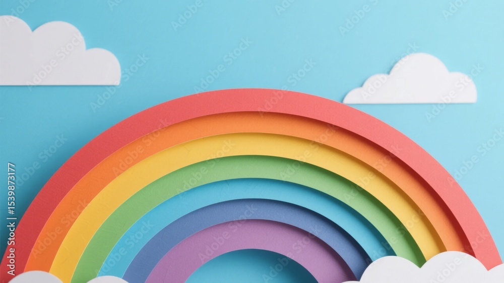 Obraz premium Colorful Rainbow with Clouds Against a Blue Sky