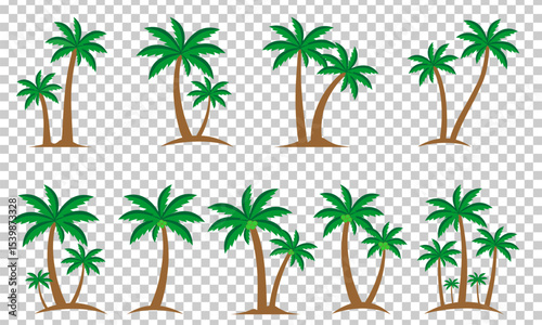 Coconut Tree Icon Set – Tropical Palm Symbols Isolated on White Background
