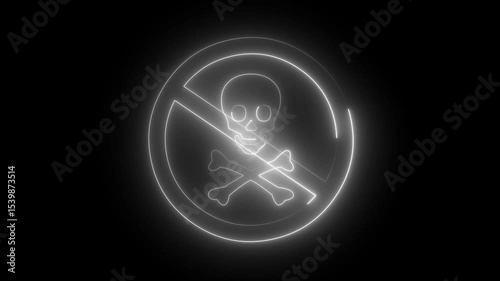 Neon danger warning attention with rectangle white colored frame icon concept animation. Human danger design decorations  risk signal alert, danger icon, stop or problem road sign on black background.