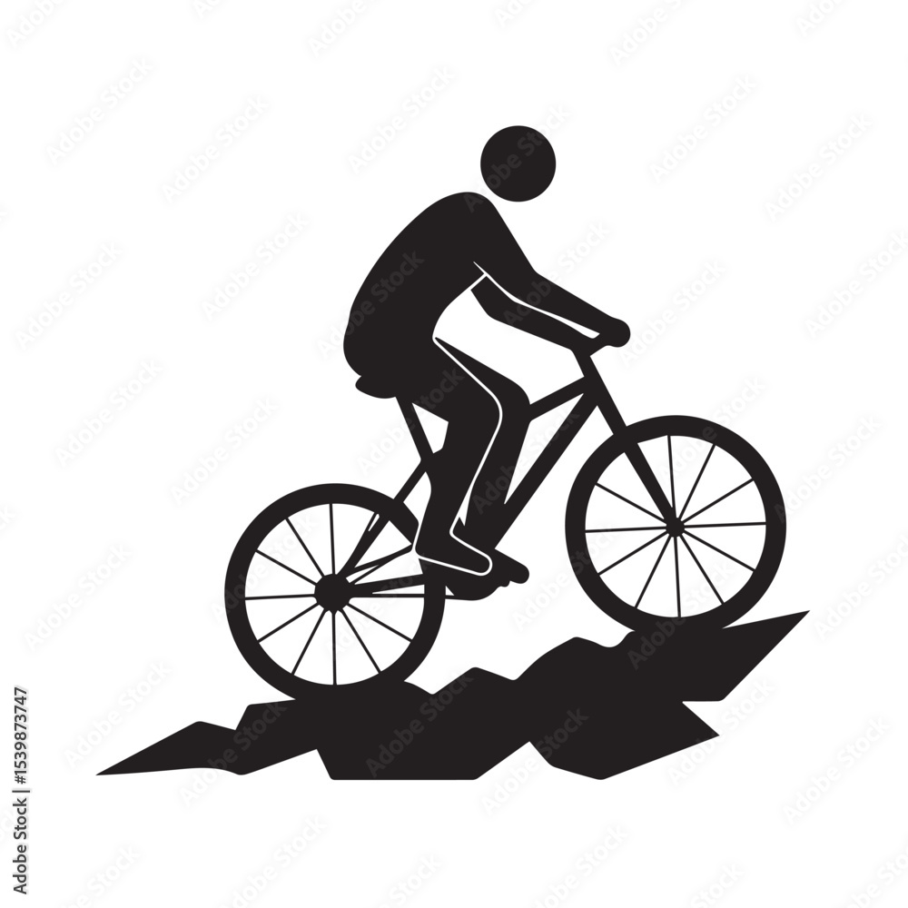 Obraz premium Silhouette of a Mountain Biker Conquering Rough Terrain A Symbol of Adventure Sport
