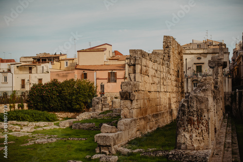The view of the ruins in the center of Syracuse town on Sicily