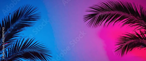 Vibrant Neon Gradient with Palm Leaf Silhouettes for Summer Vibes