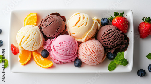 Delicious chocolate ice cream scoops, a sweet frozen dessert perfect for summer photo