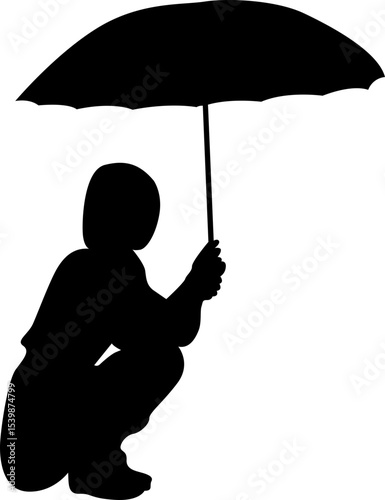 People With Umbrella Silhouette Element