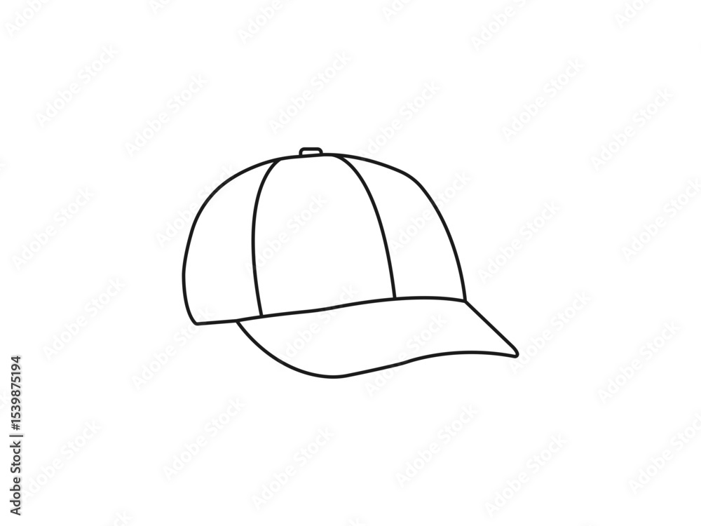 Fototapeta premium Golf hat vector illustration. Baseball hat sketch icon for web, mobile, and infographics. Hand-drawn baseball hat icon. Trendy modern linear Cap vector on white background.