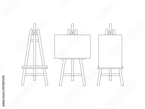 Artist easel icons set. Outline set of artist easel vector icons for web design isolated on a white background. Isometric set of easel vector icons outline. Blank Canvas Outline Icon.
