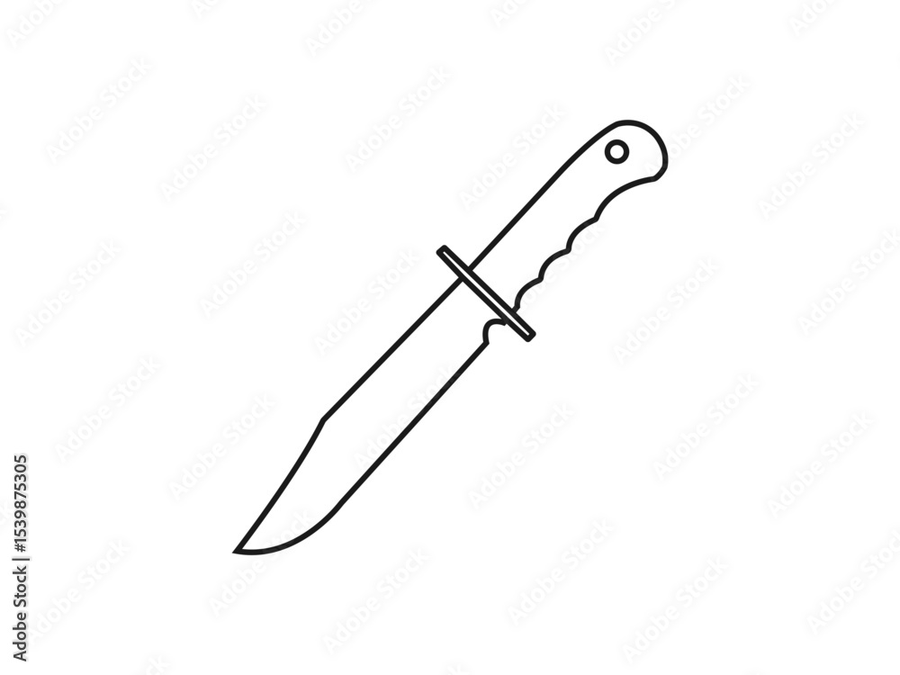 Obraz premium Vector outline classic knife icon. Simple black line drawing of a hunting knife. Vector Cutting Knife Outline Icon Design. That line icon is isolated on a white background.