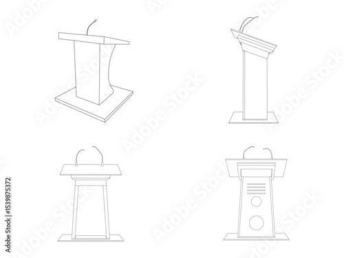 Tribune line icon. Microphone, mic. media concept. Black flat Line vector icon with a picture of speech as a tribune. Thin linear lectern, podium, tribune outline icon isolated on white background.